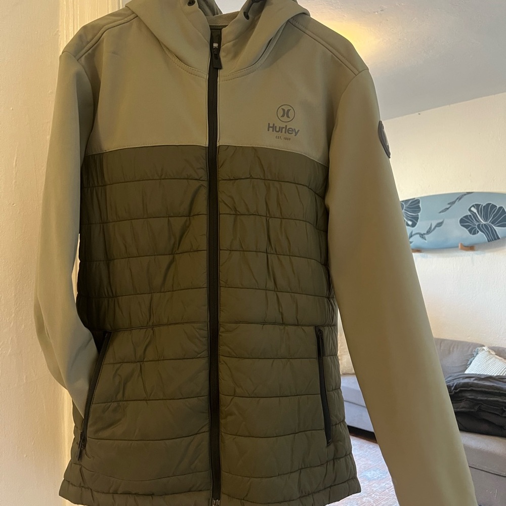 Hurley Olive Green Water Resistant Jacket with hood